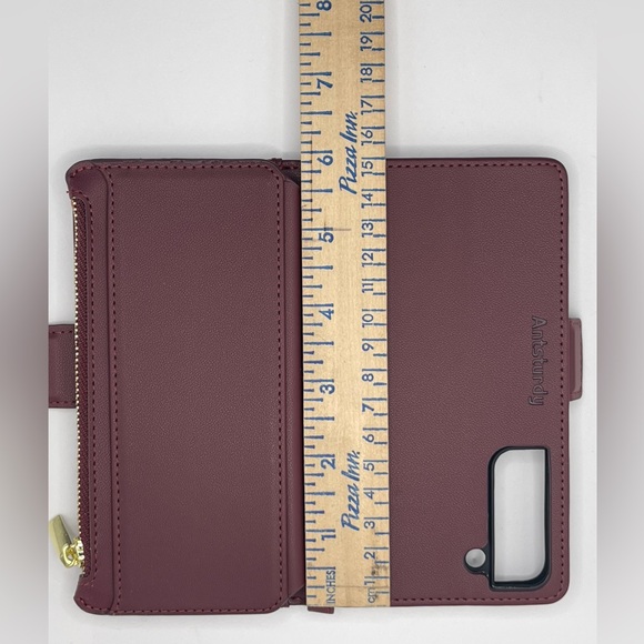NIB Phone Case Samsung Galaxy S22+ Zipper Wallet Cover Leather Wine Red Color - Picture 5 of 8